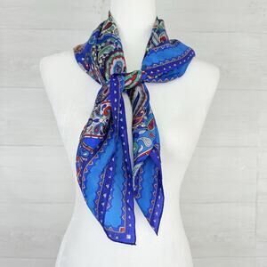 Vintage Worthington Silk Scarf Paisley Print Bright Blue 30x31 Luxury Japan Made